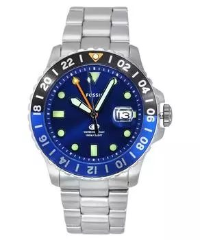 Fossil Blue GMT Кварцевые мужские часы из нержавеющей стали с синим циферблатом FS5991 100M