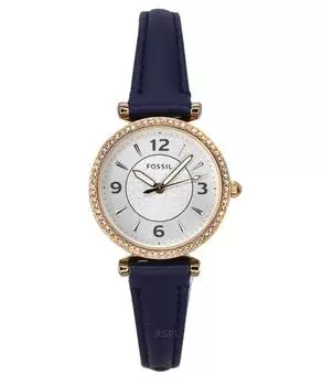 Fossil Carlie Crystal Accents Серебряный циферблат Темно-синие кварцевые женские часы LiteHide Leather ES5295 серебряный