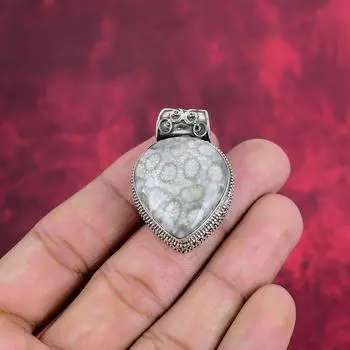 Подвеска из ископаемого коралла из стерлингового серебра 925 пробы, ювелирные изделия ручной работы с драгоценными камнями, подарки для жены, абсолютно новый ювелирный кулон 1.57 Inches белый