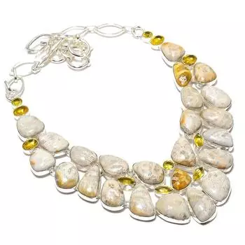 Ожерелье из серебра 925 пробы с ископаемым кораллом и цитрином, ручная работа, 18 дюймов JCN326-124