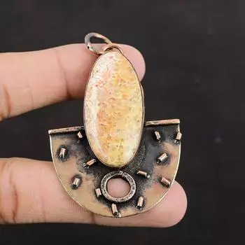 Fossil Coral Copper Pendant Natural Gemstone Pendant Handmade Jewelry Pendant Copper Jewelry For Gifts Fossil Coral Jewelry Gift For Mother