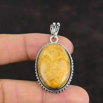 Подвеска из натурального драгоценного камня Fossil Coral, подвеска ручной работы, элегантное ювелирное изделие, кулон из стерлингового серебра 925 пробы, достойные ювелирные изделия из ископаемого коралла, подарки для мамы