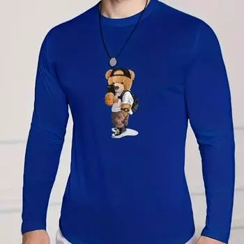 Фото Медведь Принт Мужские футболки с длинным рукавом Футболки с круглым вырезом Повседневный свитер Мужская одежда Большие размеры XS белый
