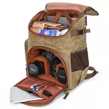 Фото водонепроницаемый ретро батик Холст Камера Рюкзак на плечах с USB и; Штекер для наушников в дорожной сумке для DSLR-камеры с 15,4-дюймовым ноутбуком и штативом для ноутбука хаки