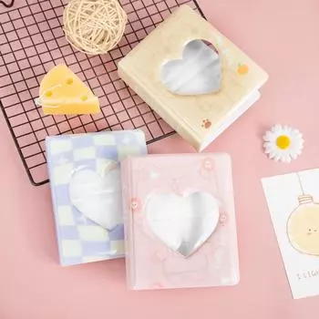 Фотоальбом Cartoon Bear 3 64 кармана Love Heart Hollow Kpop Card Binder Держатель для фотокарточек Карманы для удостоверений личности Подарочная книга с именами жёлтый