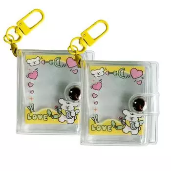 Фотоальбом мини-брелок для ключей фотоальбом 8 листов 16 кармашков, желтый, 2 шт.