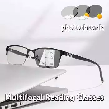 Фоточувствительные цветные мультифокальные очки для чтения Мужские полуоправы Очки с защитой от синего света Классические очки для пресбиопии 0