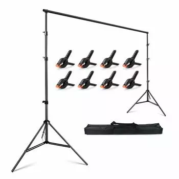 FotoFoto Подставка для фона 280 x 300 см, большая стойка для фотографий с 8 крепкими зажимами, регулируемая высота, подставка для фоновой ткани, хорошая устойчивость, хромакей