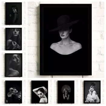 Фотография персонажа, декоративная картина на холсте, черно-белая, серая, высококачественная, светлая, роскошный диван, фон, настенная живопись 21cm30cm NoFrame