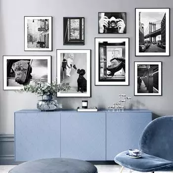 Фотография Плакат Настенное Искусство Холст Картина Черно-Белая Высокий каблук Ретро Собака на Окне Автомобиля Настенная Картина Для Декора Гостиной 21x30cm No Framed