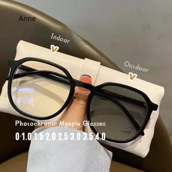 Фотохромные круглые очки для близорукости, женские и мужские сверхлегкие обесцвеченные очки для близорукости, анти-синий свет, очки для близорукости -1.0