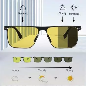 Фотохромные маленькие квадратные солнцезащитные очки ночного видения для улицы и помещений с металлической оправой для вождения, солнцезащитные очки с ажурным дизайном