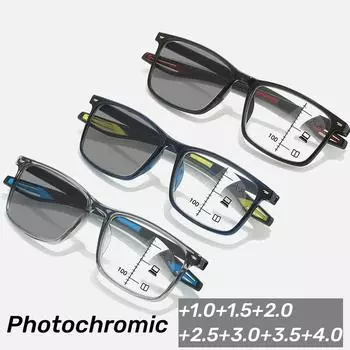 Фотохромные мультифокальные очки для чтения, уличные изменяющие цвет солнцезащитные очки, новые спортивные очки для пресбиопии 0 + 1,0 + 4,0 1.0
