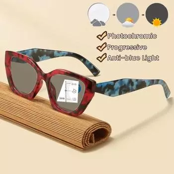 Фотохромные мультифокальные очки для чтения унисекс для мужчин и женщин, модные очки для дальнего зрения, кошачий глаз, изменяющий цвет, пресбиопия +1,0+4,0 1.0 чёрный