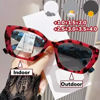 Фотохромные мультифокальные очки для чтения «кошачий глаз», стильные, меняющие цвет очки для пресбиопии, для мужчин и женщин, модные очки для дальнего зрения, солнцезащитные очки +1.0