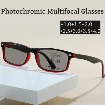 Фотохромные мультифокальные очки унисекс для женщин и мужчин, меняющие цвет очки для чтения вблизи и вдаль, очки для лечения пресбиопии в стиле ретро, солнцезащитные очки +1.0