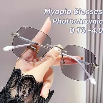 Фотохромные очки для близорукости с обрезанными краями, меняющие цвет, очки для ближнего обзора, очки с защитой от синего света 0