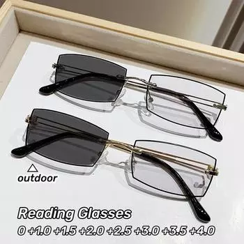 Фотохромные очки для чтения Fashion Square, безрамные очки с защитой от синего света, очки для чтения для пожилых людей с высоким разрешением 0