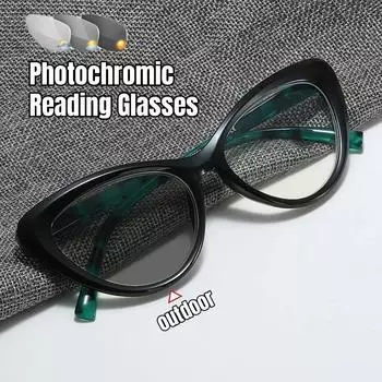 Фотохромные очки для чтения «кошачий глаз» для мужчин и женщин, модные солнцезащитные очки для активного отдыха с изменением цвета, женские леопардовые очки с пресбиопией 0+4,0 0 чёрный