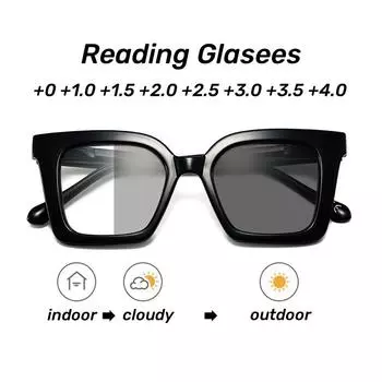 Фотохромные очки для чтения с большой оправой, квадратные очки для пресбиопии с одним светом, очки для улицы, защищающие от синего света, меняющие цвет 4.0