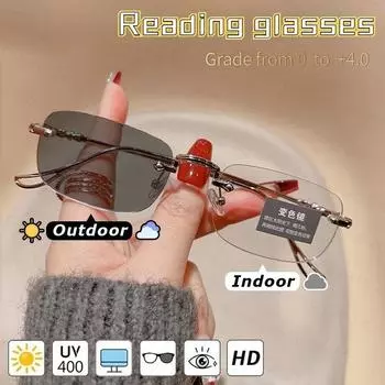 Фотохромные очки для чтения с защитой от излучения 0 +1,0 +1,5 +2,0 +2,5 +3,0 +3,5 +4,0 Очки для женщин и мужчин Очки без оправы 0