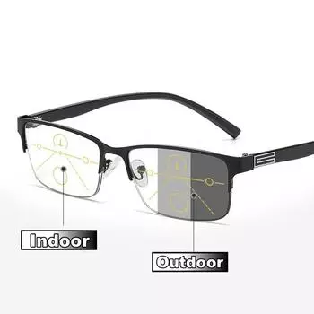 Фотохромные очки для чтения в полуоправе для мужчин и женщин, винтажные мультифокальные очки, классические квадратные очки для дальнего зрения 0+1,0+1,5+4,0 0 чёрный