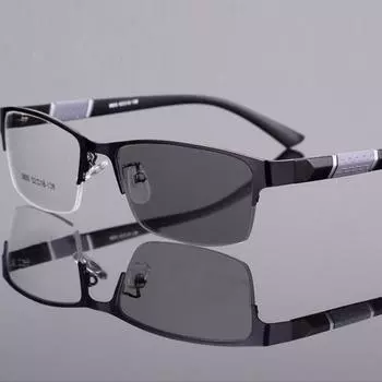 Фотохромные очки для мужчин, высококачественная металлическая полуоправа, могут быть оснащены очками по рецепту, модные очки с защитой от синего света, меняющие цвет Anti blue light