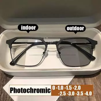 Фотохромные очки с синим светом, блокирующие линзы, винтажные двухлучевые меняющие цвет солнцезащитные очки для близорукости, готовые очки для близорукости 0
