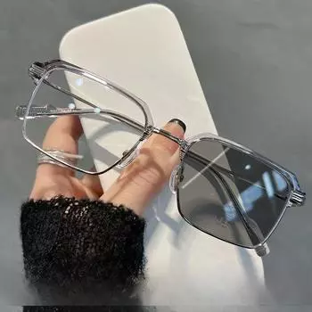 Фотохромные очки с защитой от синего света, полуоправа для науки и техники, мужские нежные очки для близорукости, красивые плоские очки с большим лицом