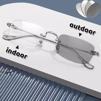 Фотохромные очки с защитой от синего света, оптические очки для близорукости, безрамочные очки с изменением цвета, для женщин и мужчин, прозрачные очки для близорукости 0