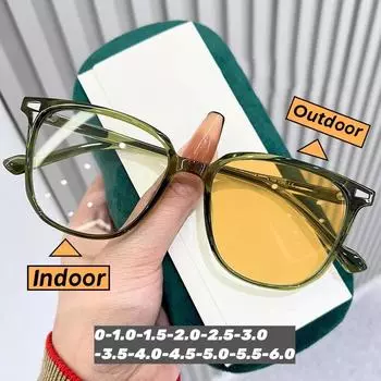 Фотохромные очки в оправе TR, винтажные сверхлегкие готовые очки для близорукости, мужские и женские ретро-очки для близорукости, диоптрии от 0 до -6,0 0
