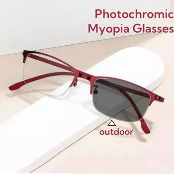 Фотохромные очки высокой четкости с защитой от синего света для пожилых женщин, легкие очки в полуоправе, деловые очки для близорукости 0