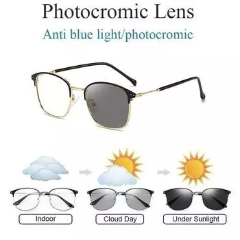 Фотохромные поляризационные солнцезащитные очки с защитой от синего света, мужские квадратные солнцезащитные очки-хамелеоны, женские и мужские меняющие цвет очки для вождения photochromic чёрный