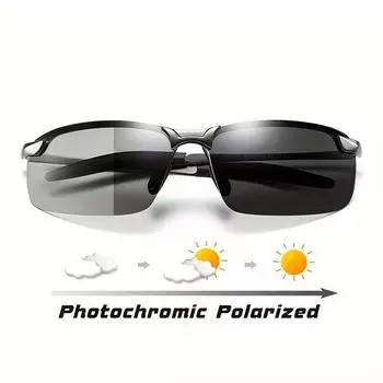 Фотохромные поляризованные металлические модные очки для мужчин и женщин, обесцвечивающие очки, антибликовые очки для вождения UV400 чёрный