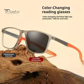 Фотохромные прогрессивные бифокальные очки для пожилых людей при пресбиопии Очки для чтения с четким обзором Защита глаз Очки с прозрачным синим светом Для офисного использования 100 темно-синий