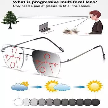 Фотохромные прогрессивные мультифокальные солнцезащитные очки для чтения с двойным мостиком-пилотом. Удобные очки для чтения от +0,75 до +4 См. вблизи Fa +0.75 чёрный