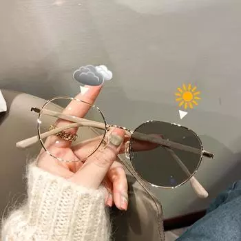 Фотохромные женские очки в овальной металлической оправе с прозрачными линзами, модные уличные солнцезащитные очки, модные очки чёрный