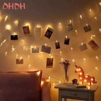 Фотоклипса Световой баннер Фотоклипса Гирлянда из гирлянд Рождественский венок с прищепками Праздничная вечеринка День рождения Украшение дома 3m 20 bulbs