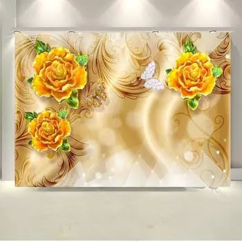 Фотообои 3D Европейский Суд Стиль Золотые Ювелирные Изделия Цветы Обои Гостиная Спальня Диван Фон Настенный Декор Фреска 200 cm(W) x 140 cm(H)