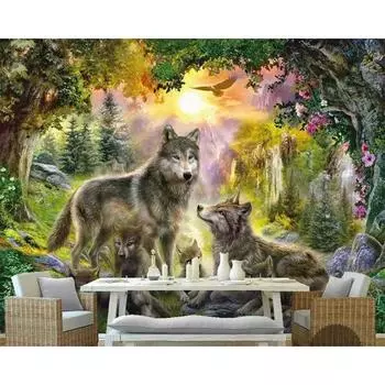 Фотообои 3d Солнечный Зеленый Лес Животный Фон Настенная Роспись 200 cm(W) x 140 cm(H)