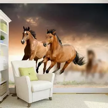 Фотообои 3D стерео бегущая лошадь фреска гостиная отель кабинет классический интерьер декор обои 200 cm(W) x 140 cm(H)