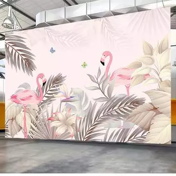 Фотообои, европейские тропические растения, розовые фламинго, 3D обои для стен, гостиная, спальня, телевизор, домашний декор, стикер на стену 300cm (W) x 200cm (H)