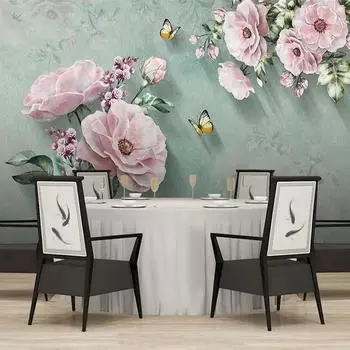 Фотообои Европейский ретро 3d роза цветок бабочка фреска гостиная спальня украшение дома обои 200 cm(W) x 140 cm(H)
