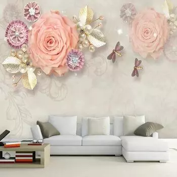 Фотообои Современный европейский стиль Ретро 3D Розовое золото Лист Обои Диван Гостиная ТВ Фон Настенная живопись 3D Домашний декор 200 cm(W) x 140 cm(H)
