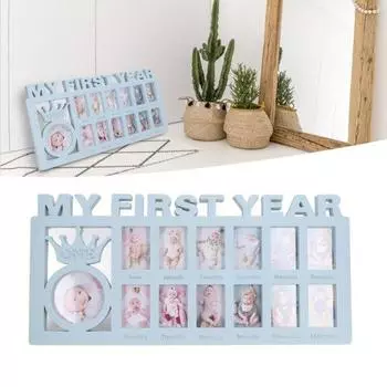 Фоторамка для новорожденных «Мой первый год жизни» 12 маленьких рамок с подставкой, рамка для фотографий младенцев для ежемесячного показа фотографий младенцев белый