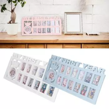 Фоторамка для новорожденных Yousheng, фоторамка «Мой первый год», 12 маленьких рамок с подставкой, рамка для новорожденных для ежемесячного показа фотографий ребенка розовый