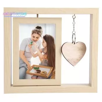 Фоторамка Двусторонняя вращающаяся деревянная фоторамка - с гравируемой подвеской в виде сердца, для украшения дома Burlywood