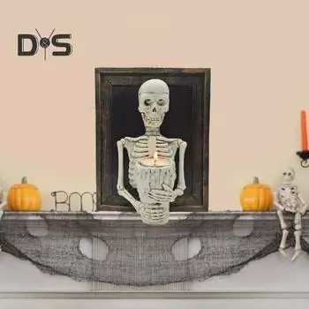 Фоторамка Скелет Подсвечник Хэллоуин Готический Жуткий Смола Подставка Для Свечи Вотивная Свеча Чайная Свеча Подсвечник Украшение Стола Центральный Элемент Skull