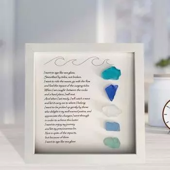 Фоторамка Yousheng из морского стекла, деревянная фоторамка с красочной рамкой из морского стекла, поэма в рамке из морского стекла, украшение для домашнего декора