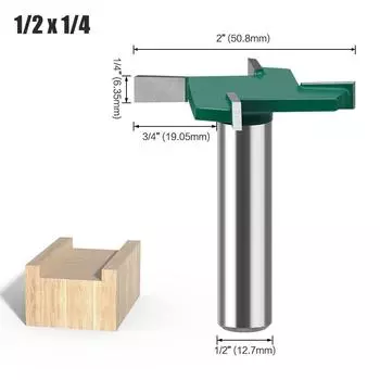 Four-Blade T-Knife Bottom Cleaning Knife Slotting Knife Woodworking Milling Cutter Engraving Machine Cutter Head Large Diameter Slotting Knife four-edged T-knife green 1/2 * 1/4